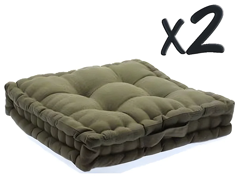 Lot de 2 Coussins de sol en coton Taupe, 40 x 40 x H8 cm