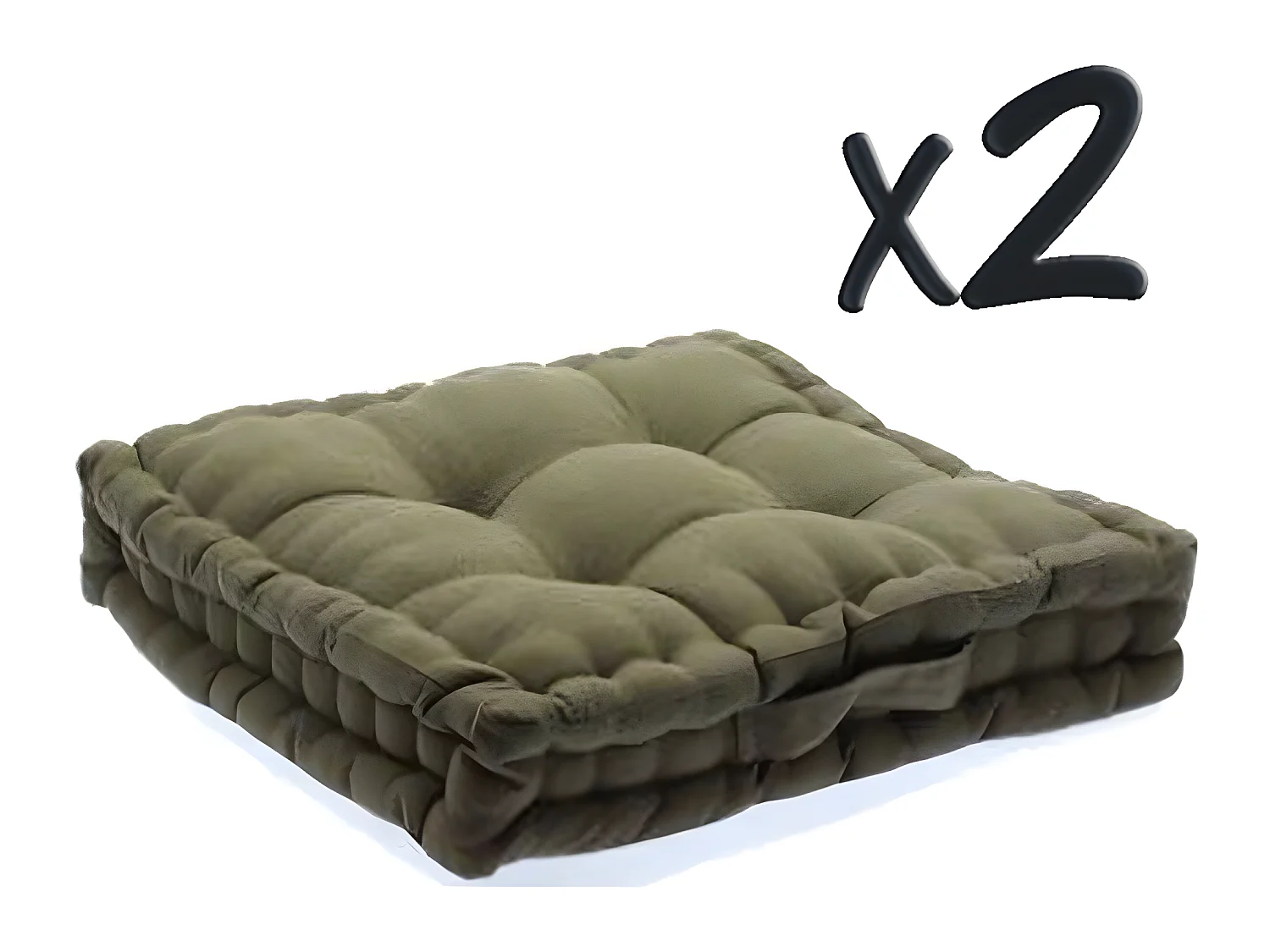 Lot de 2 Coussins de sol en coton Taupe, 40 x 40 x H8 cm