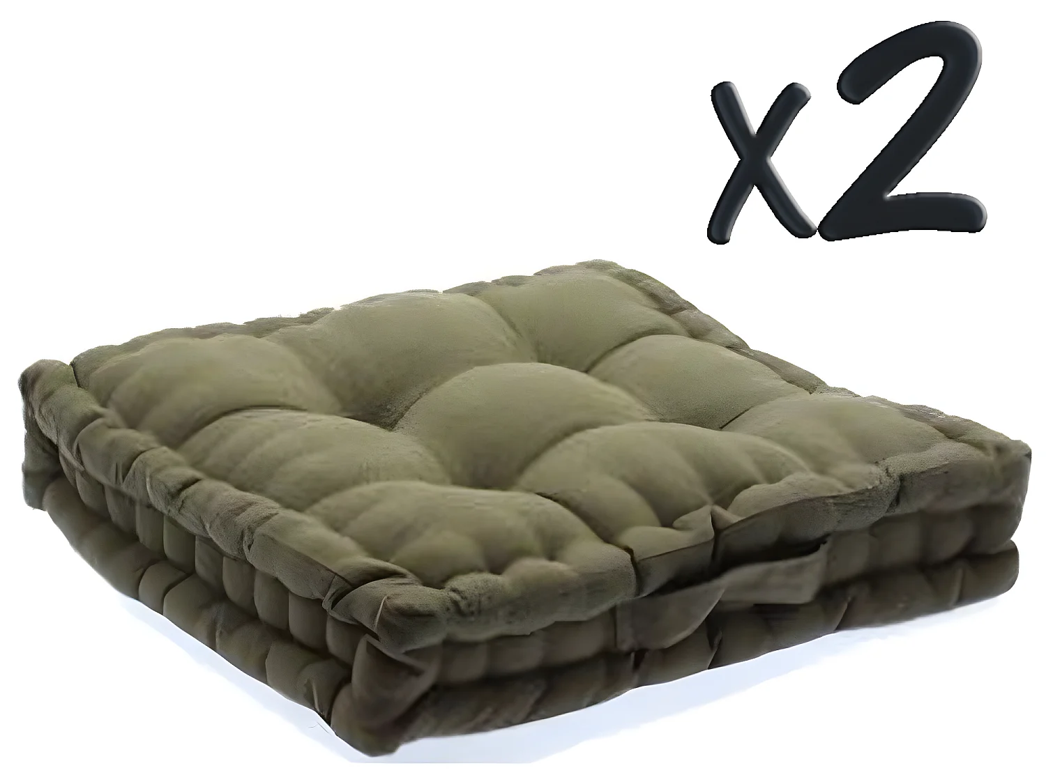 Lot de 2 Coussins de sol en coton Taupe, 40 x 40 x H8 cm