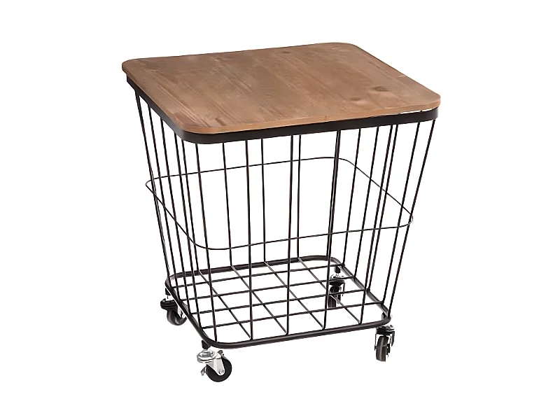 Table coffre en MDF et acier, sur roulettes coloris noir - Dim : L 39 x l 39 x H 43 cm