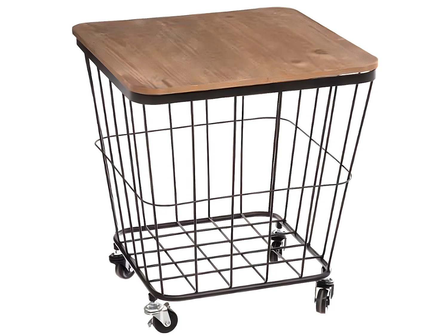 Table coffre en MDF et acier, sur roulettes coloris noir - Dim : L 39 x l 39 x H 43 cm