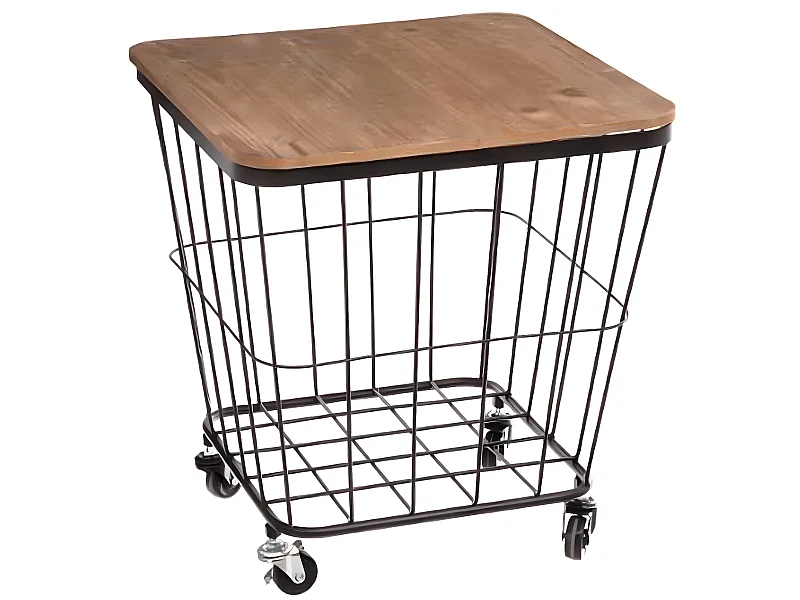 Table coffre en MDF et acier, sur roulettes coloris noir - Dim : L 39 x l 39 x H 43 cm