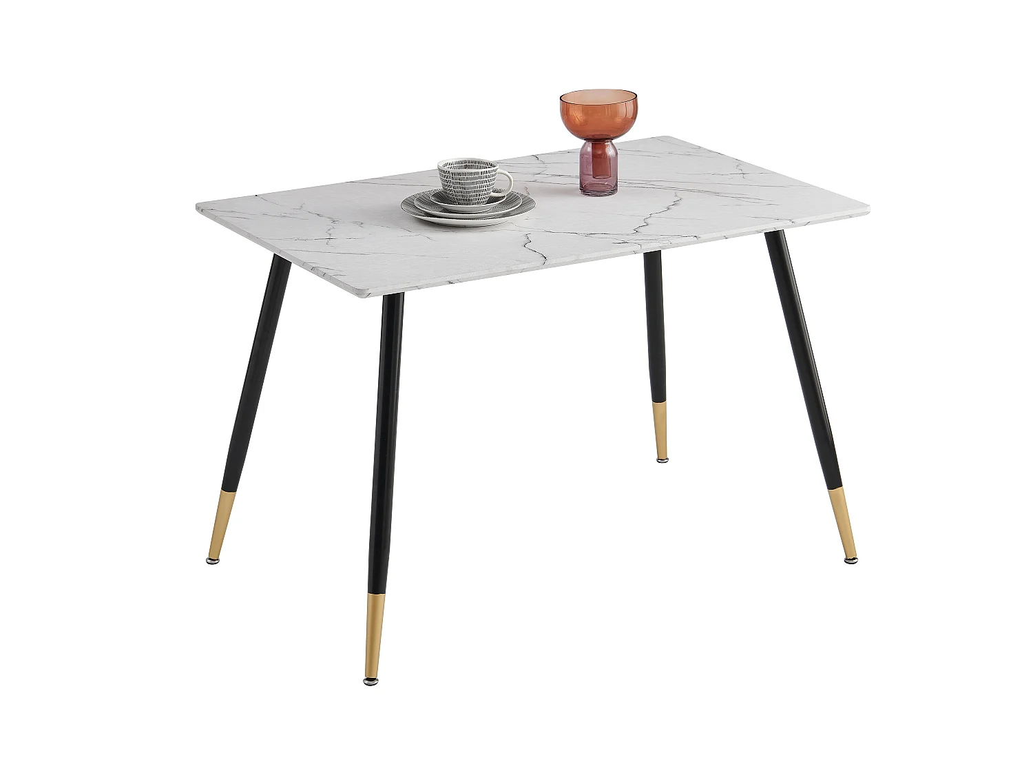 Table à Manger Rectangulaire,Style Scandinave,Plateaux en MDF Imitation Marbre,Pieds en Métal,Noir/Doré,2-4 Personnes