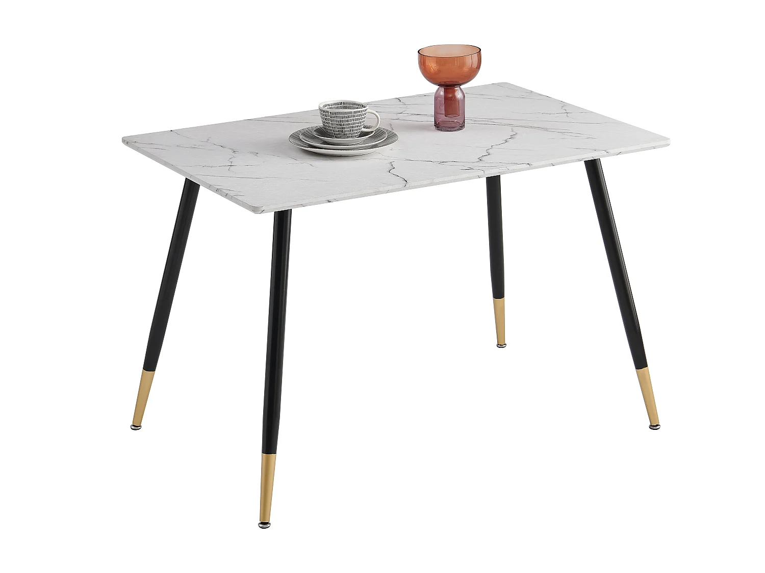 Table à Manger Rectangulaire,Style Scandinave,Plateaux en MDF Imitation Marbre,Pieds en Métal,Noir/Doré,2-4 Personnes