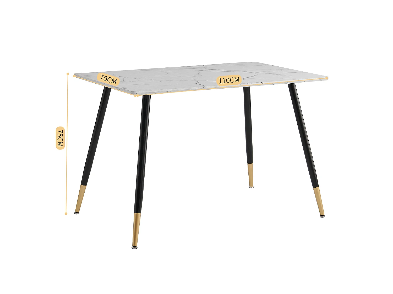 Table à Manger Rectangulaire,Style Scandinave,Plateaux en MDF Imitation Marbre,Pieds en Métal,Noir/Doré,2-4 Personnes