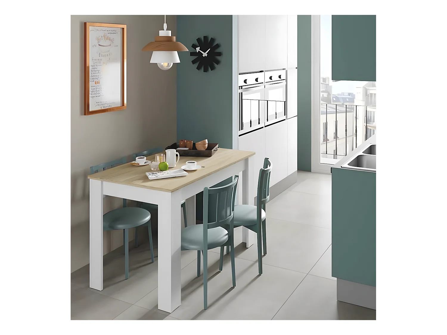 Table auxiliaire fixe coloris chêne canadien / blanc artic -  Hauteur 78 x Longueur 109 x Profondeur 67 cm