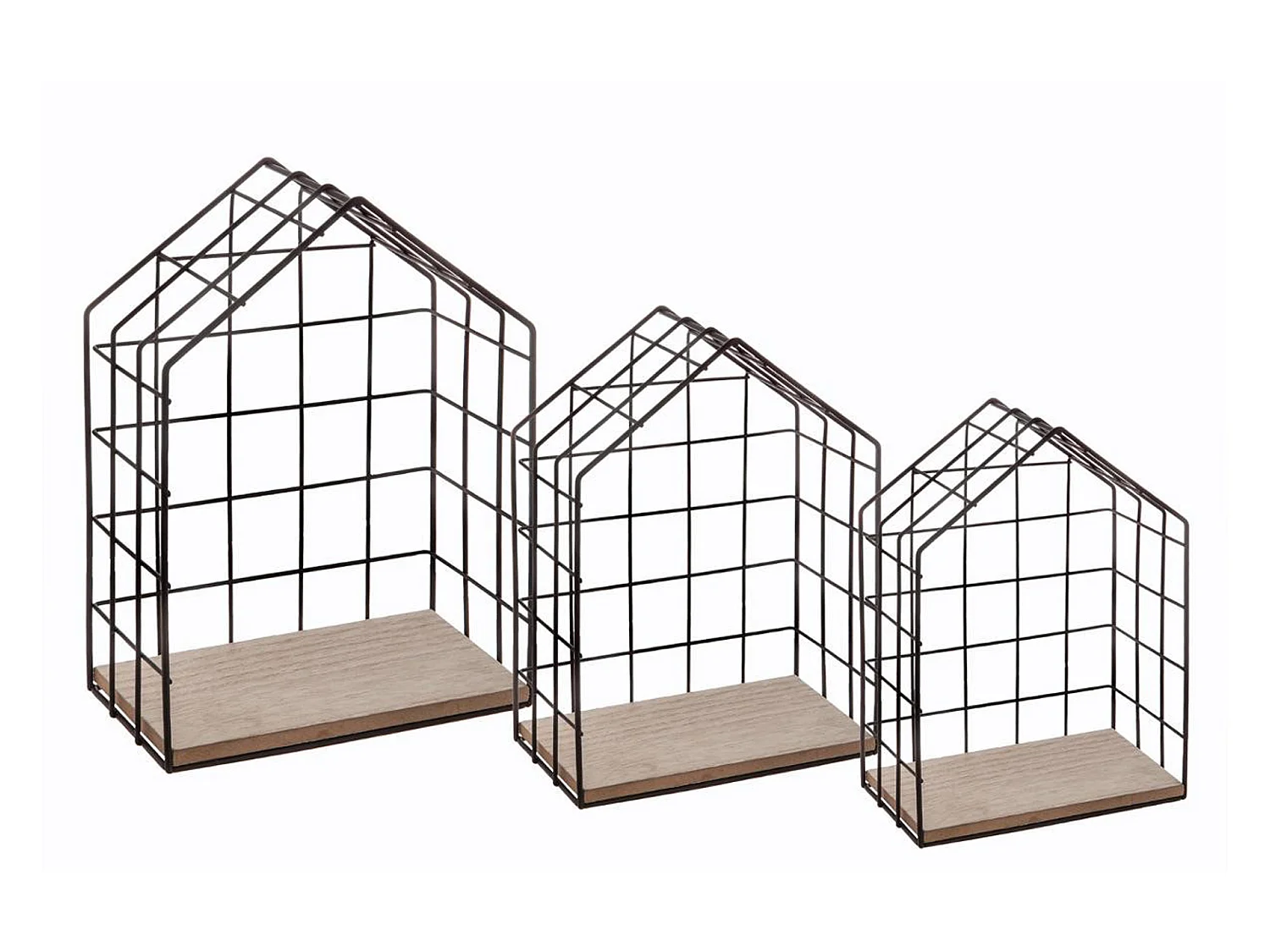 Lot de 3 étagères murales en bois MDF et fer coloris noir