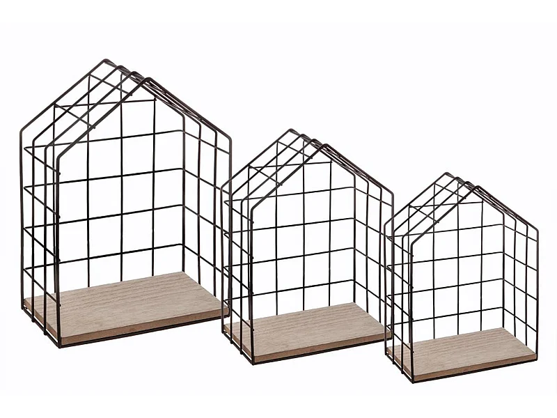 Lot de 3 étagères murales en bois MDF et fer coloris noir