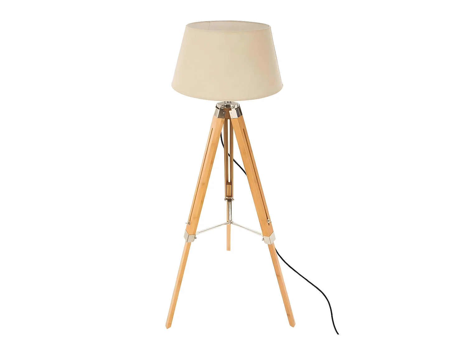 Lampadaire trépied en bambou coloris ivoire - Longueur 65 x Profondeur 59 x Hauteur 145 cm