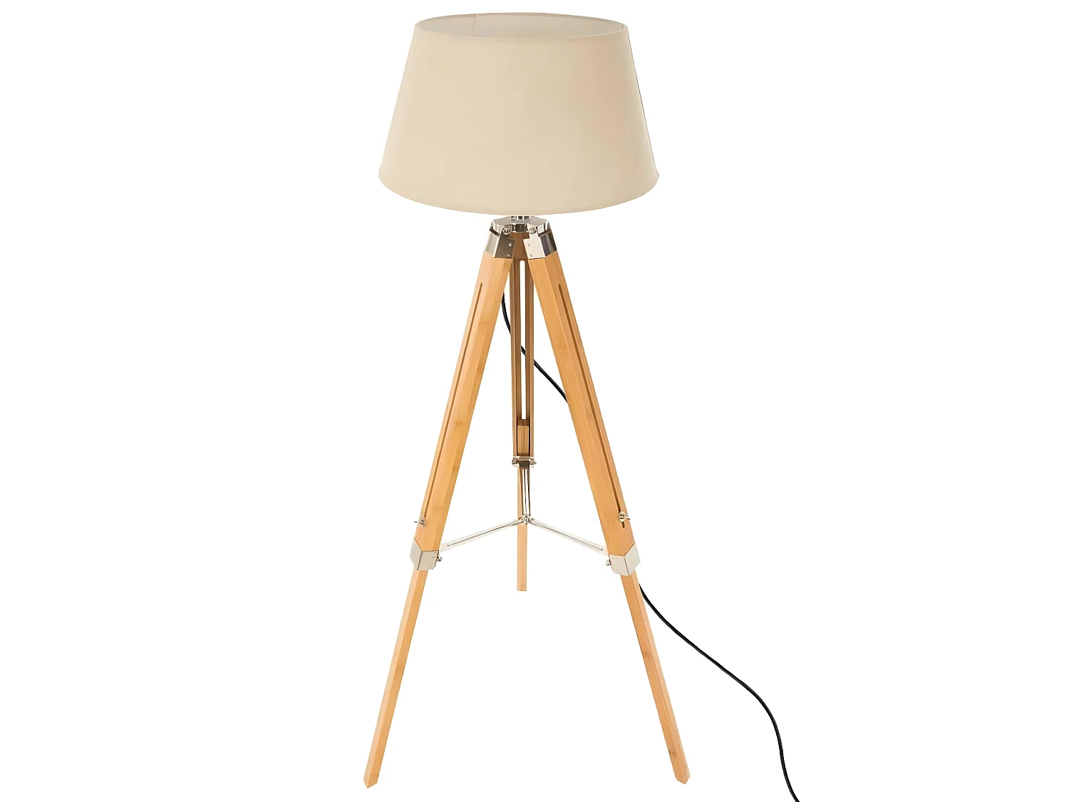Lampadaire trépied en bambou coloris ivoire - Longueur 65 x Profondeur 59 x Hauteur 145 cm