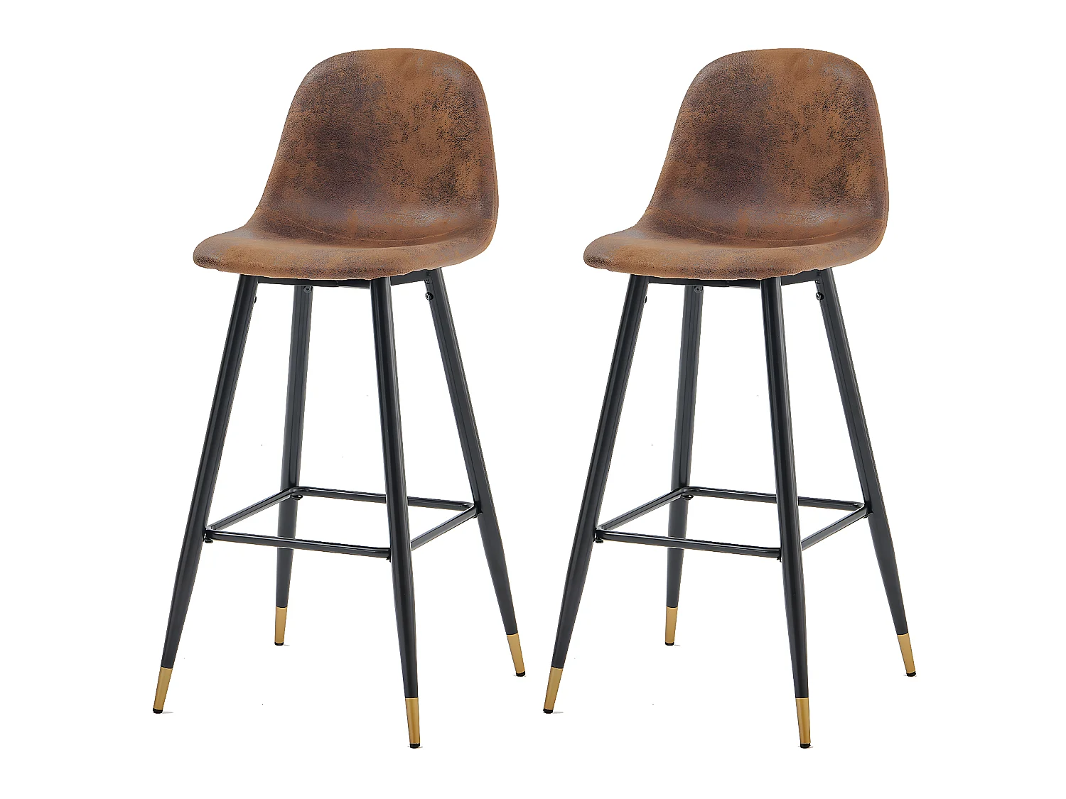 Lot de 2 Chaises de Bar Hautes - Siège en Tissu en Daim Marron, Pieds en Métal Noir et Doré