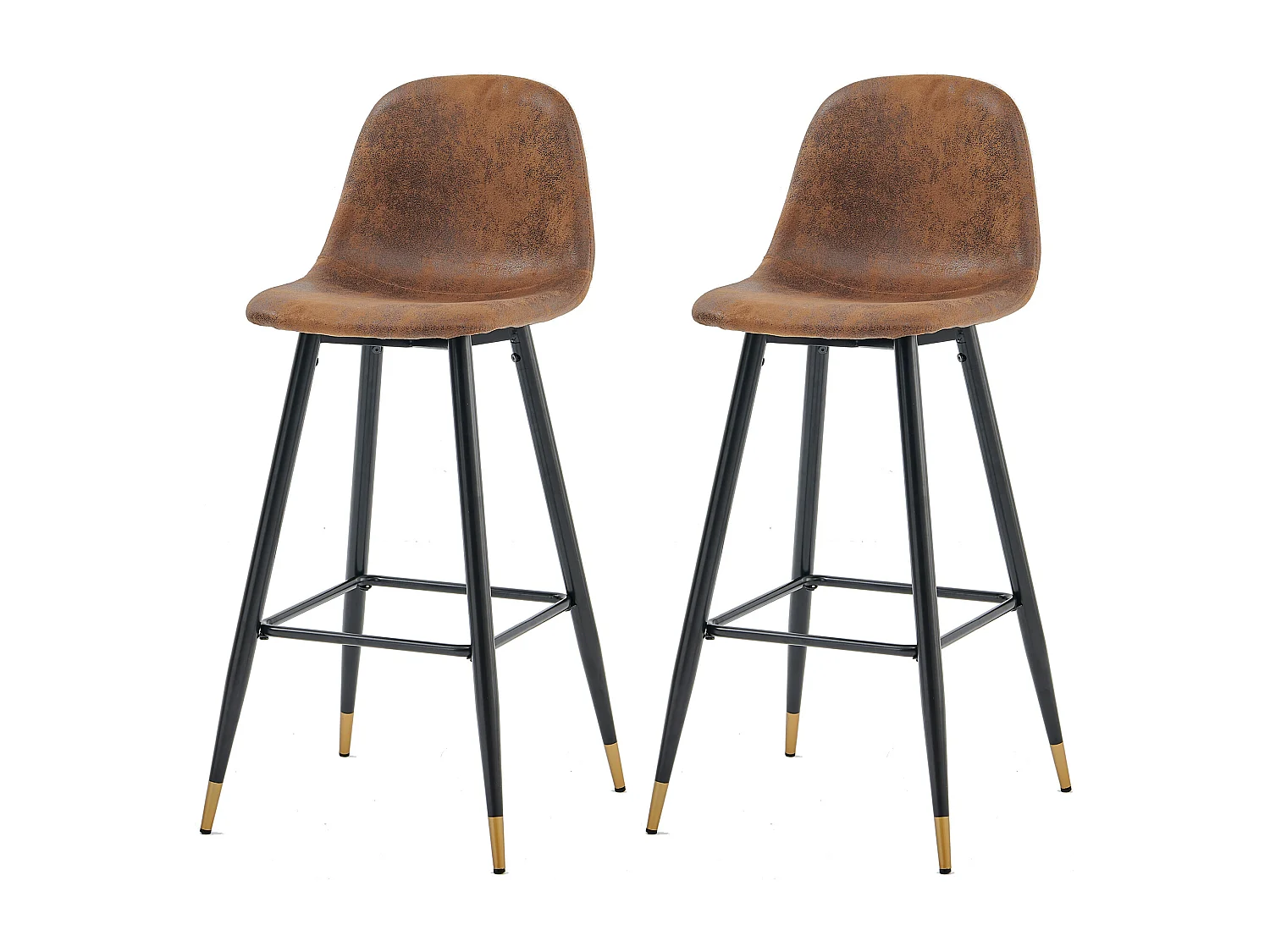 Lot de 2 Chaises de Bar Hautes - Siège en Tissu en Daim Marron, Pieds en Métal Noir et Doré