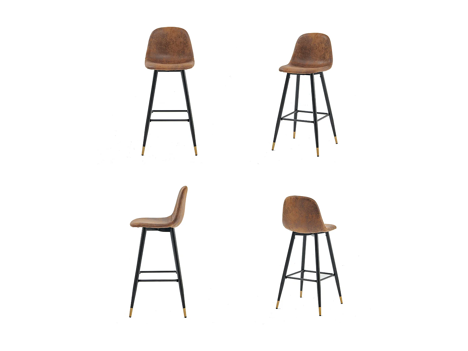 Lot de 2 Chaises de Bar Hautes - Siège en Tissu en Daim Marron, Pieds en Métal Noir et Doré