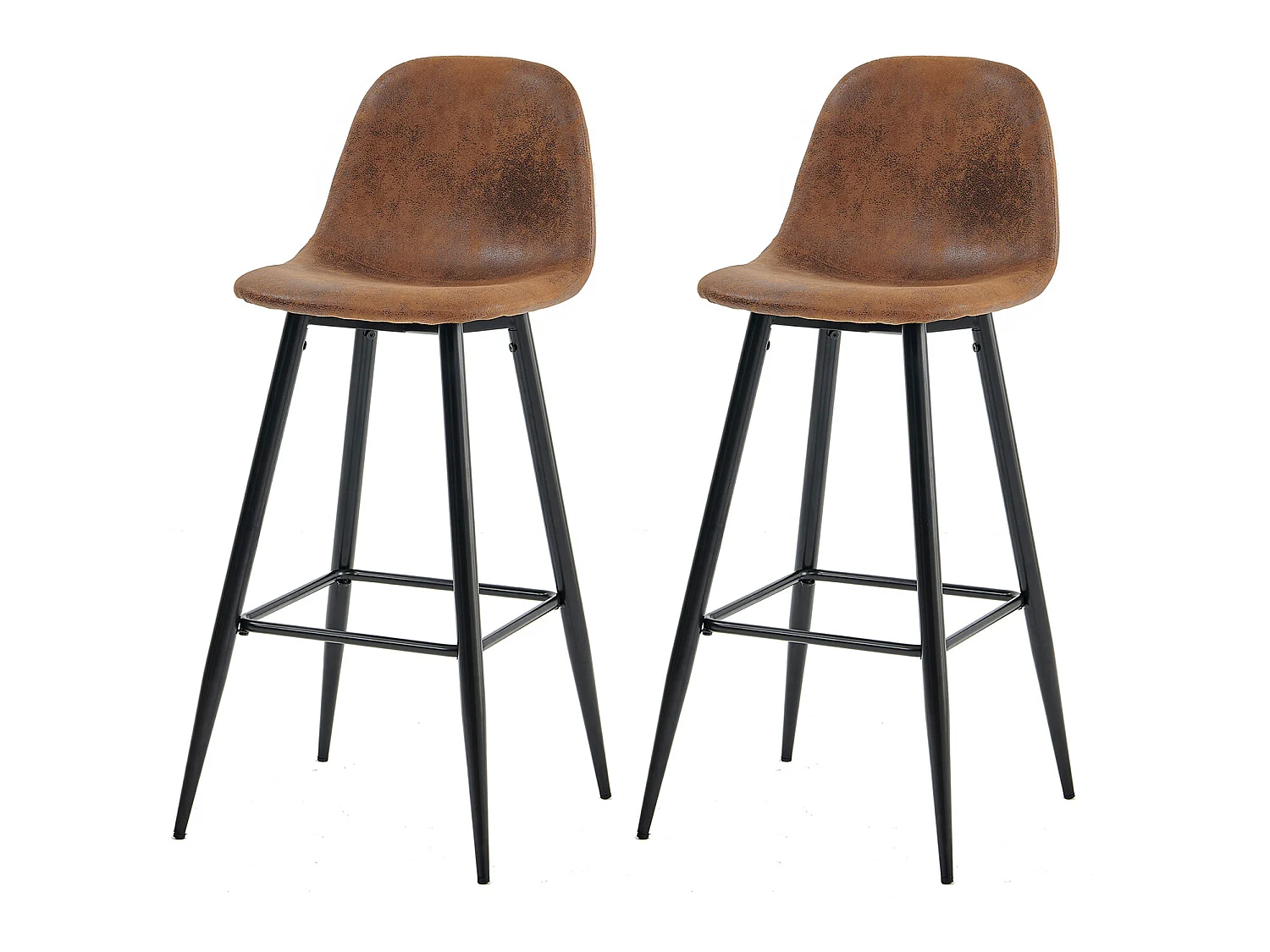 Lot de 2 Chaises de Bar Hautes - Siège en Tissu en Daim Marron, Pieds en Métal Noir - Style Vintage
