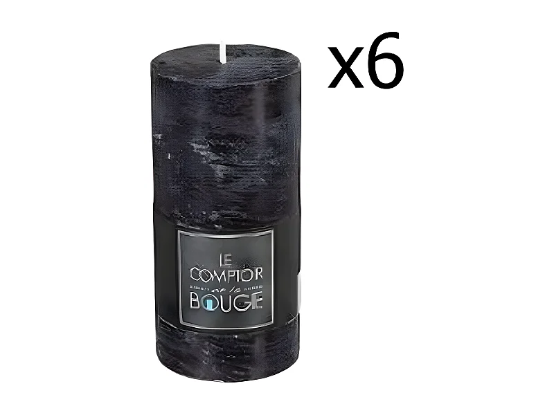 Lot de 6 Bougies cylindriques longues rustiques en Noir, H.14 et D.7 cm