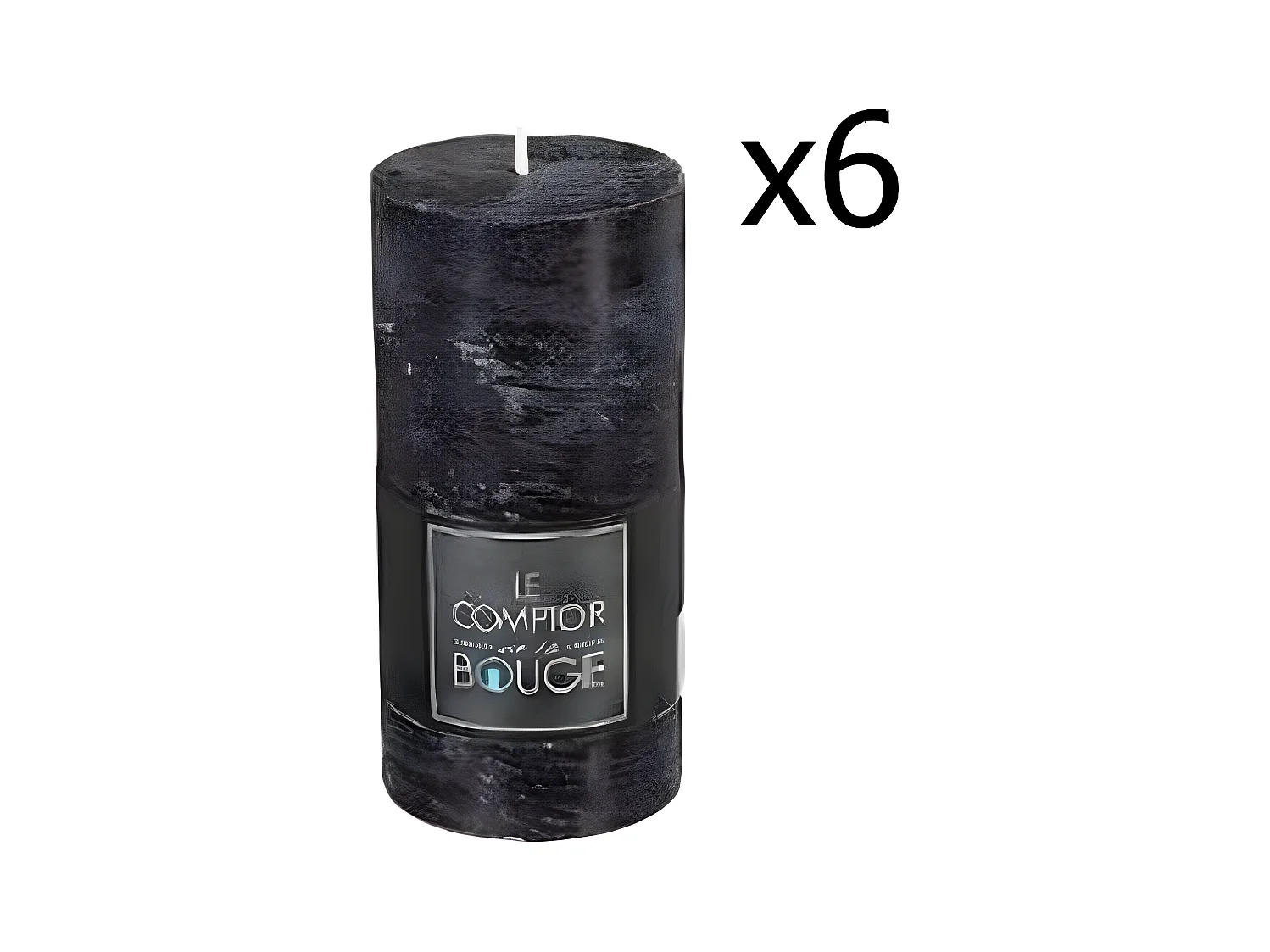 Lot de 6 Bougies cylindriques longues rustiques en Noir, H.14 et D.7 cm