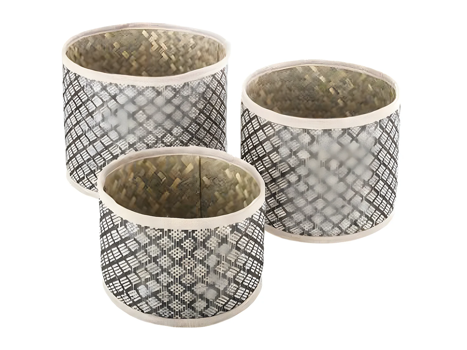 Set de 3 Paniers ronds en Osier motif ethnique Noir