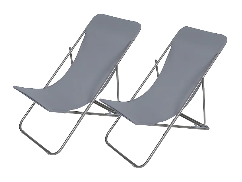 Lot de 2 chiliennes coloris ardoise en acier / polyester - L. 98 x P. 56 x H. 35/75 cm