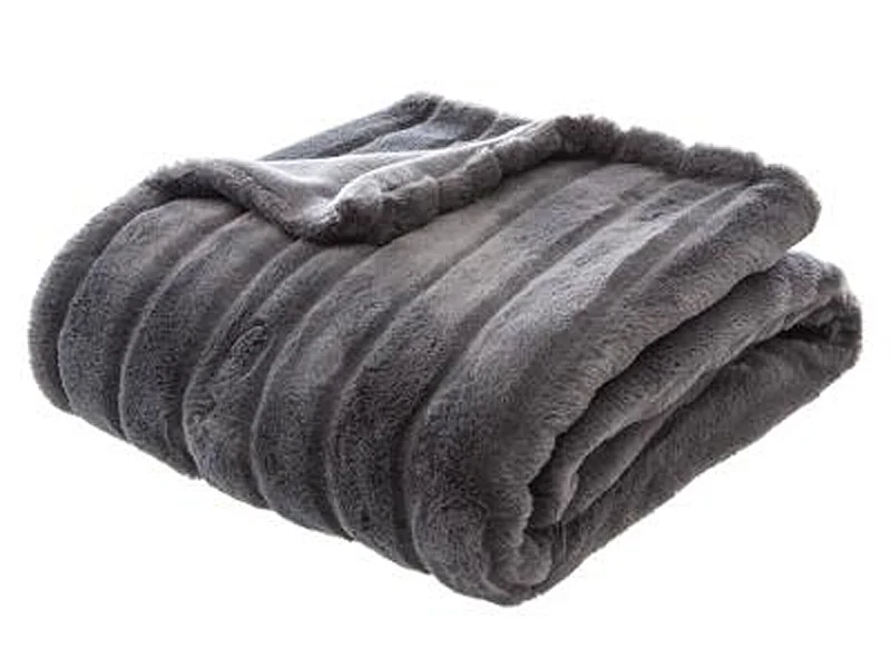 Plaid en polyester coloris gris foncé - Dim : L 160 x l 120 cm