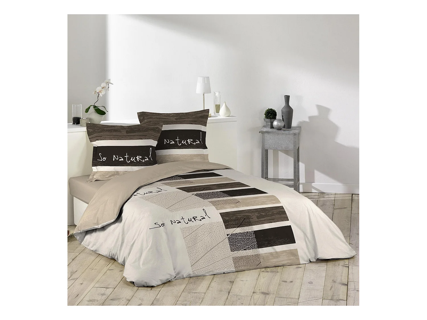 Parure de Lit 3 Pièces "So Natural" 260x240cm Marron