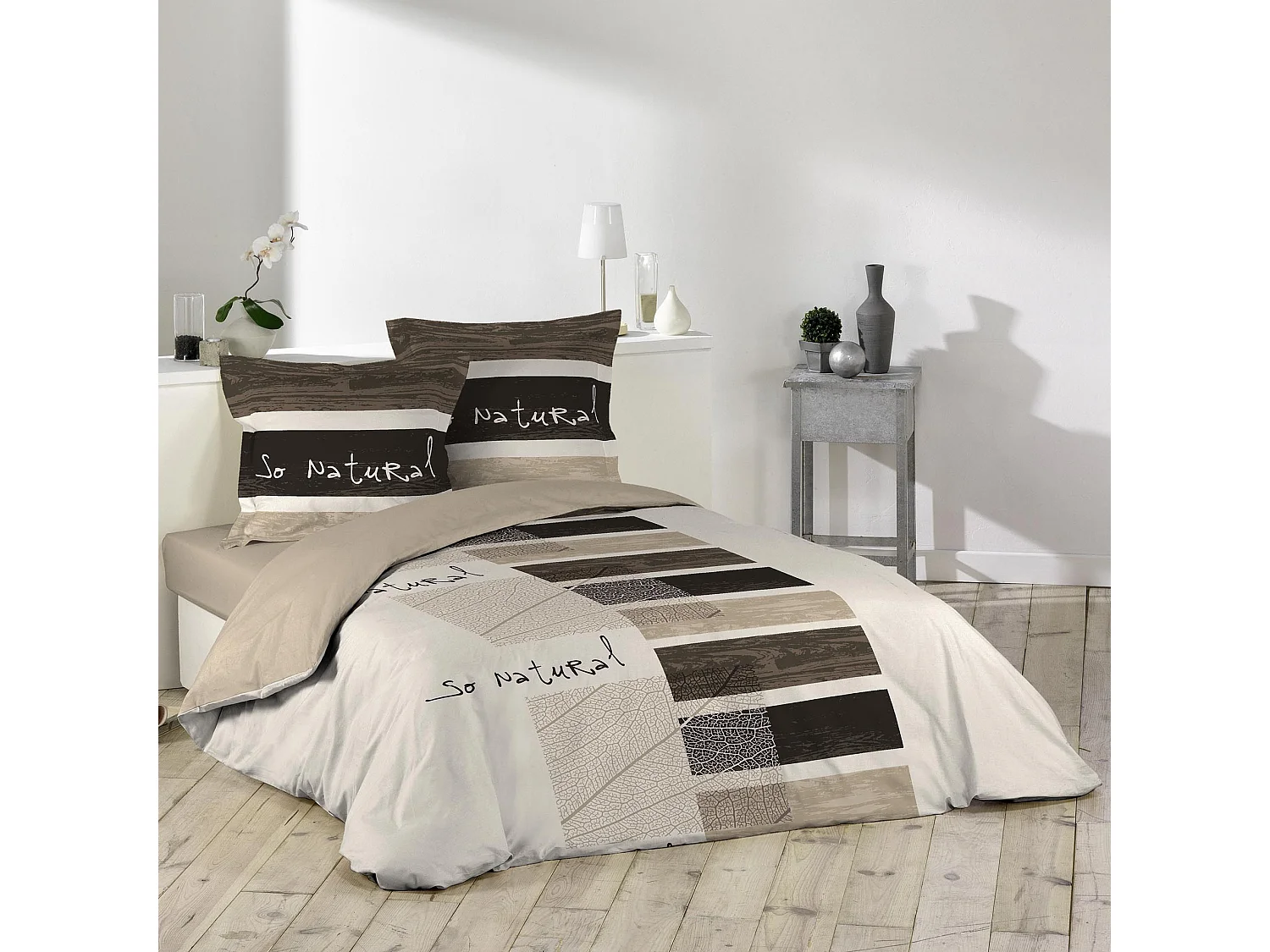 Parure de Lit 3 Pièces "So Natural" 260x240cm Marron
