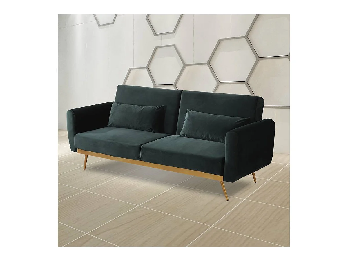 Canapé Clic Clac en velours "Donia" - 203 x 81 x 83 cm - 3 places - Vert foncé