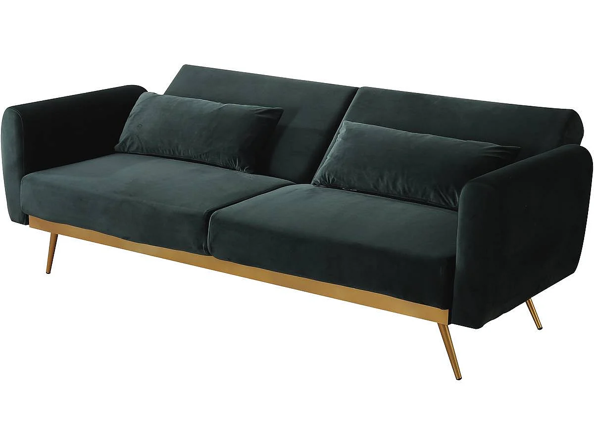 Sofá de veludo Clic Clac "Donia" - 203 x 81 x 83 cm - 3 lugares - Verde escuro