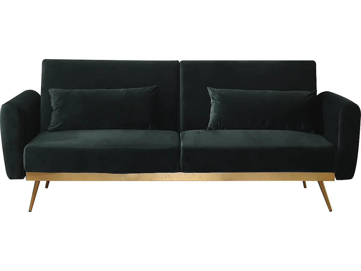 Sofá de veludo Clic Clac "Donia" - 203 x 81 x 83 cm - 3 lugares - Verde escuro