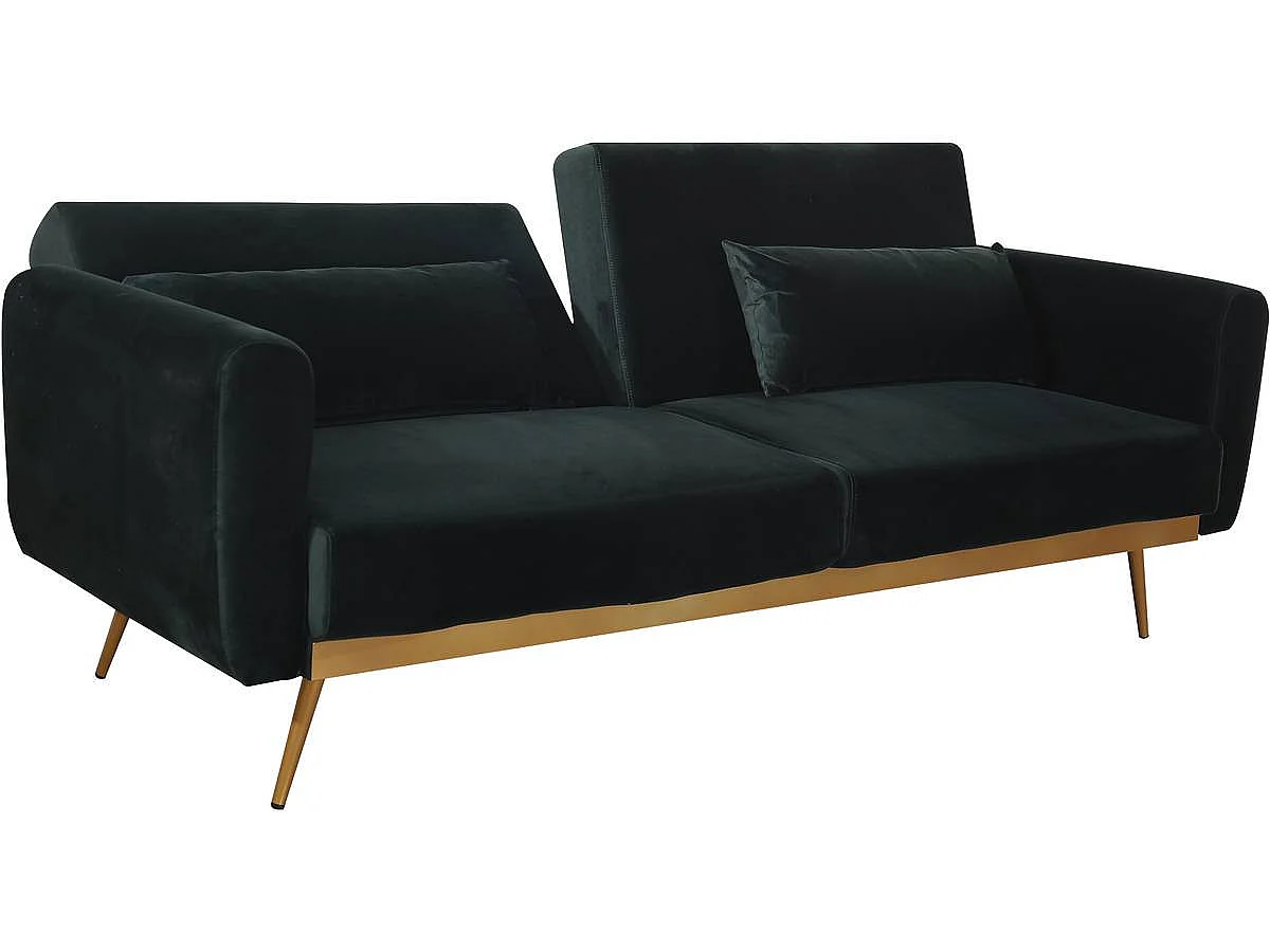 Sofá de veludo Clic Clac "Donia" - 203 x 81 x 83 cm - 3 lugares - Verde escuro