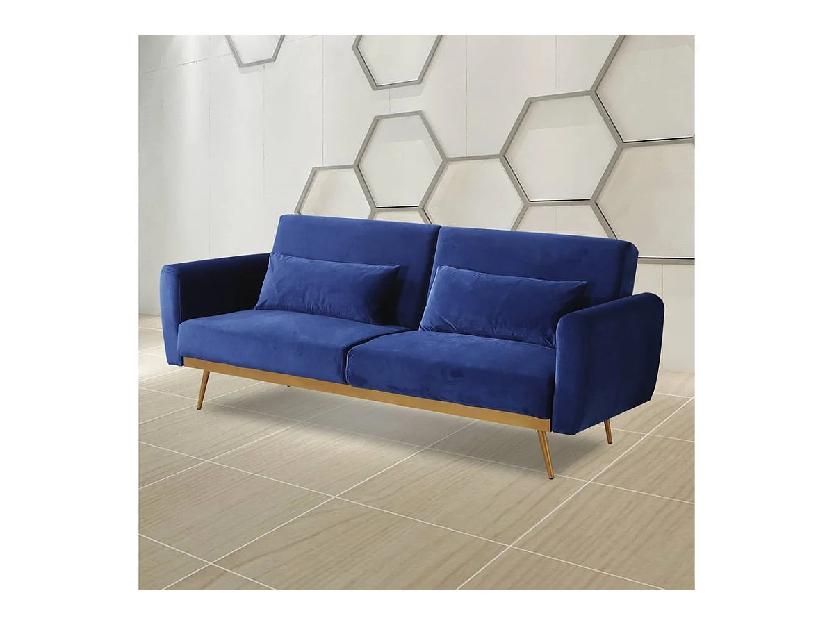 Sofá de veludo Clic Clac "Donia" - 203 x 81 x 83 cm - 3 lugares - Azul escuro