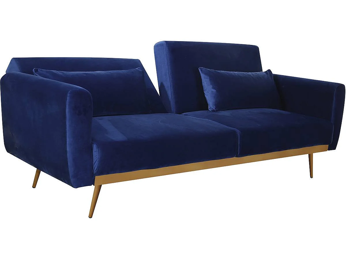 Canapé Clic Clac en velours "Donia" - 203 x 81 x 83 cm - 3 places -  Bleu foncé