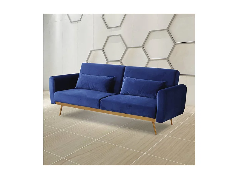 Canapé Clic Clac en velours "Donia" - 203 x 81 x 83 cm - 3 places -  Bleu foncé