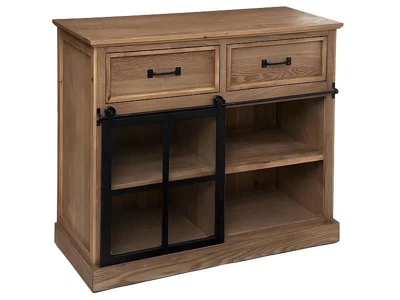 Buffet / meuble de rangement avec 1 porte et 2 tiroirs coloris marron caramel - Longueur 94 x Profondeur 40 x Hauteur 85 cm