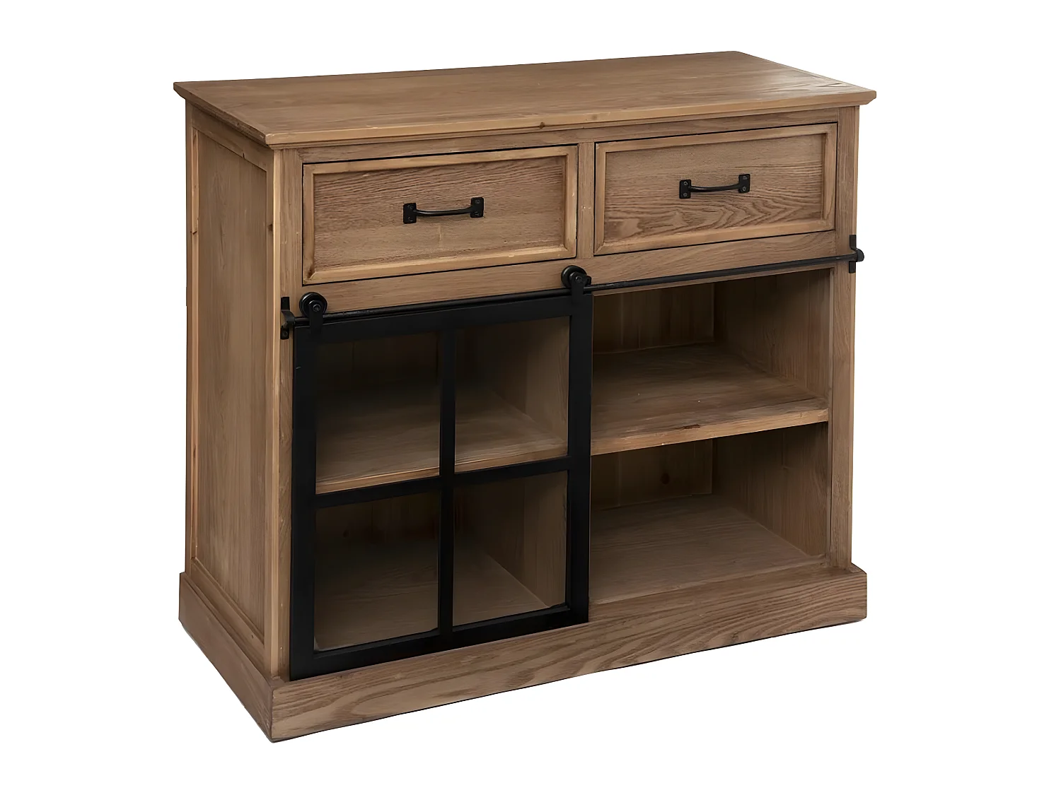 Buffet / meuble de rangement avec 1 porte et 2 tiroirs coloris marron caramel - Longueur 94 x Profondeur 40 x Hauteur 85 cm