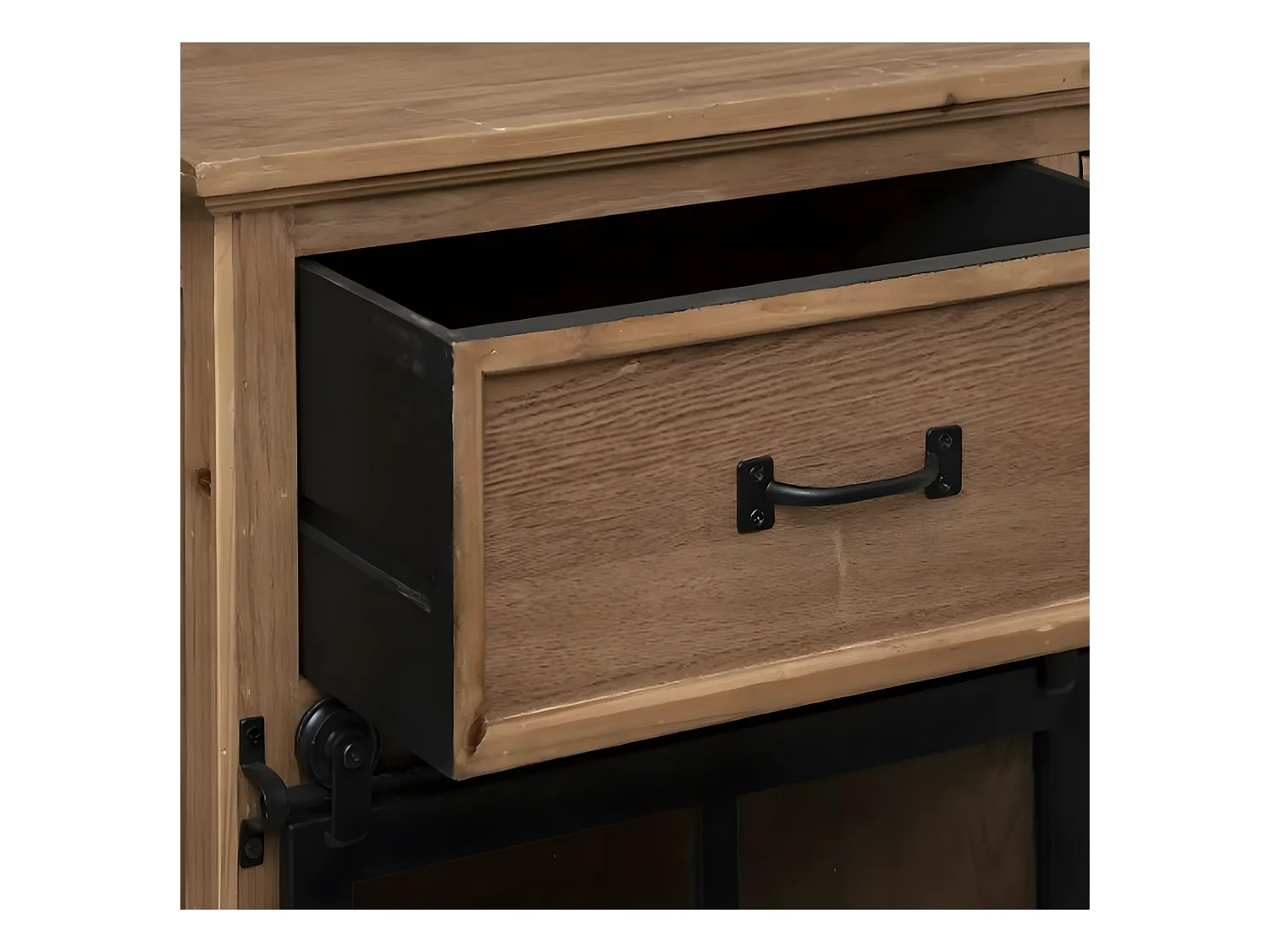 Buffet / meuble de rangement avec 1 porte et 2 tiroirs coloris marron caramel - Longueur 94 x Profondeur 40 x Hauteur 85 cm