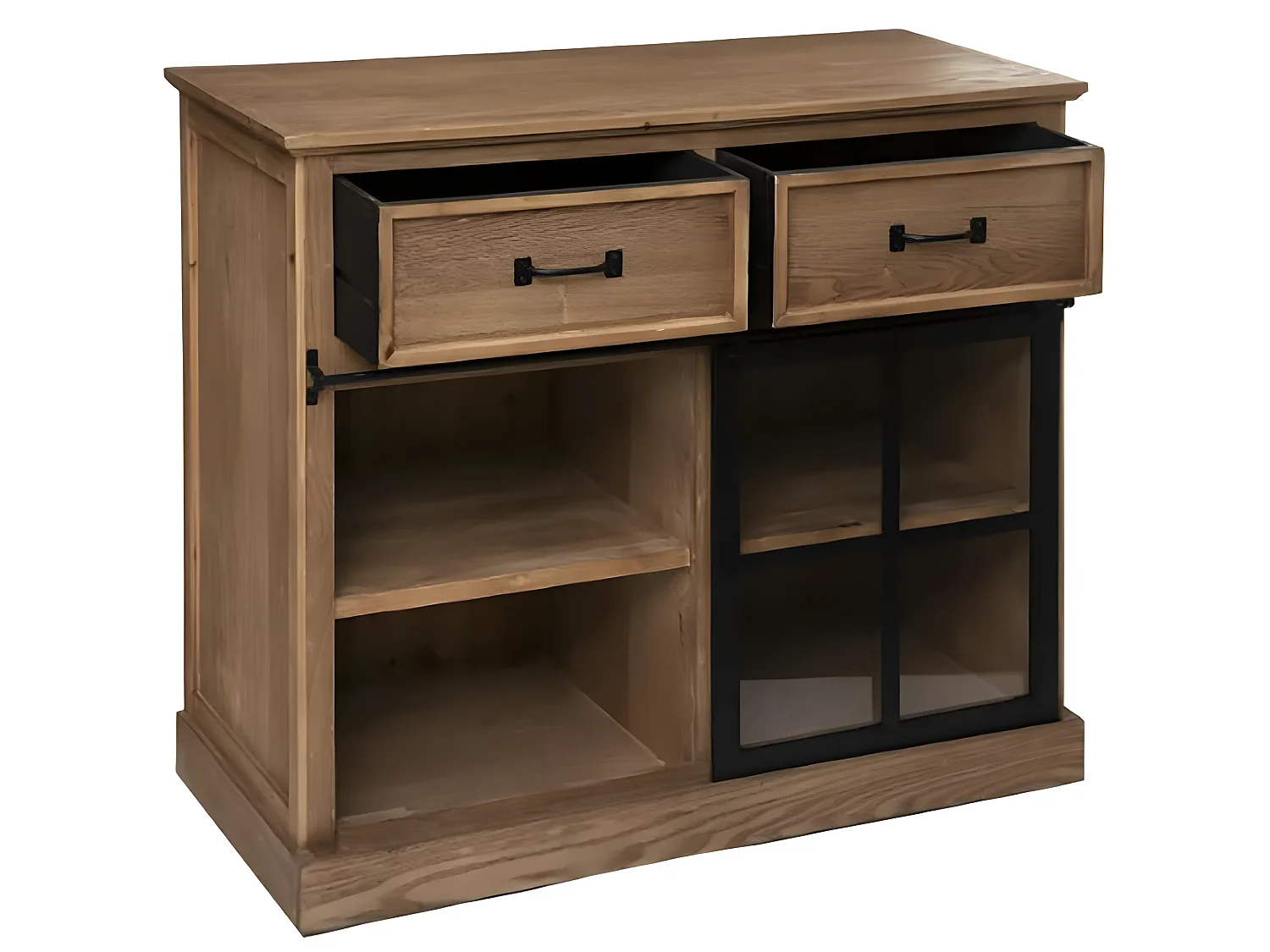 Buffet / meuble de rangement avec 1 porte et 2 tiroirs coloris marron caramel - Longueur 94 x Profondeur 40 x Hauteur 85 cm
