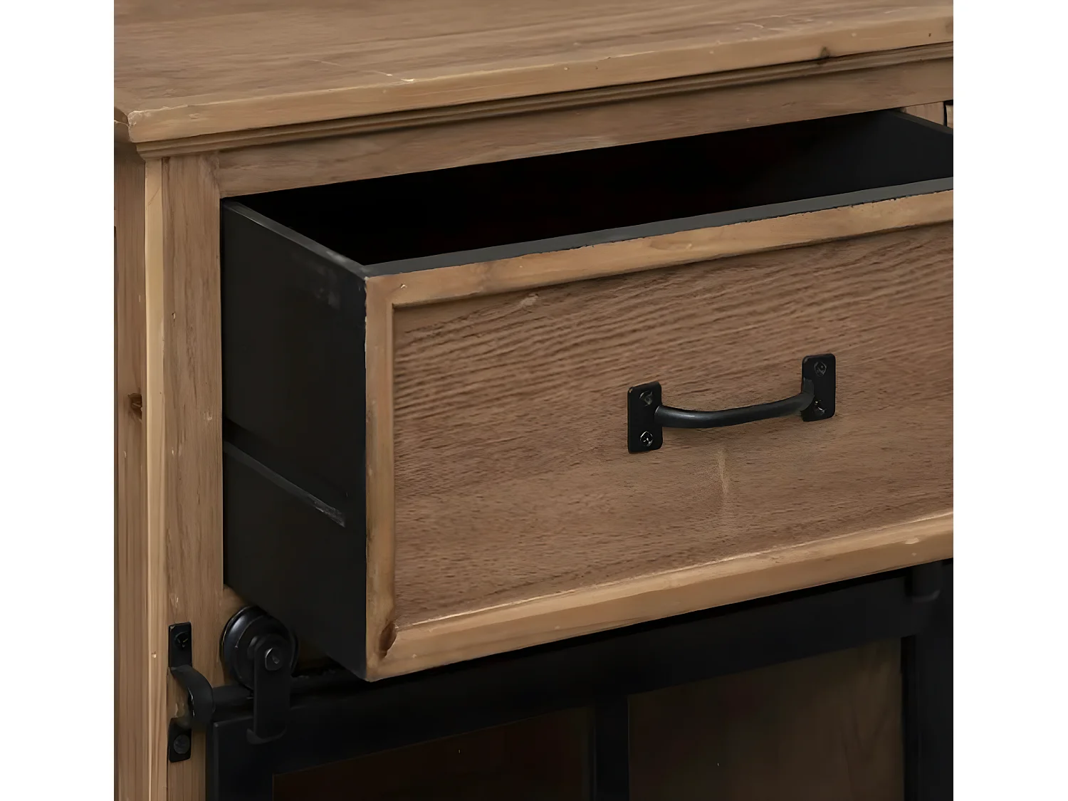 Buffet / meuble de rangement avec 1 porte et 2 tiroirs coloris marron caramel - Longueur 94 x Profondeur 40 x Hauteur 85 cm