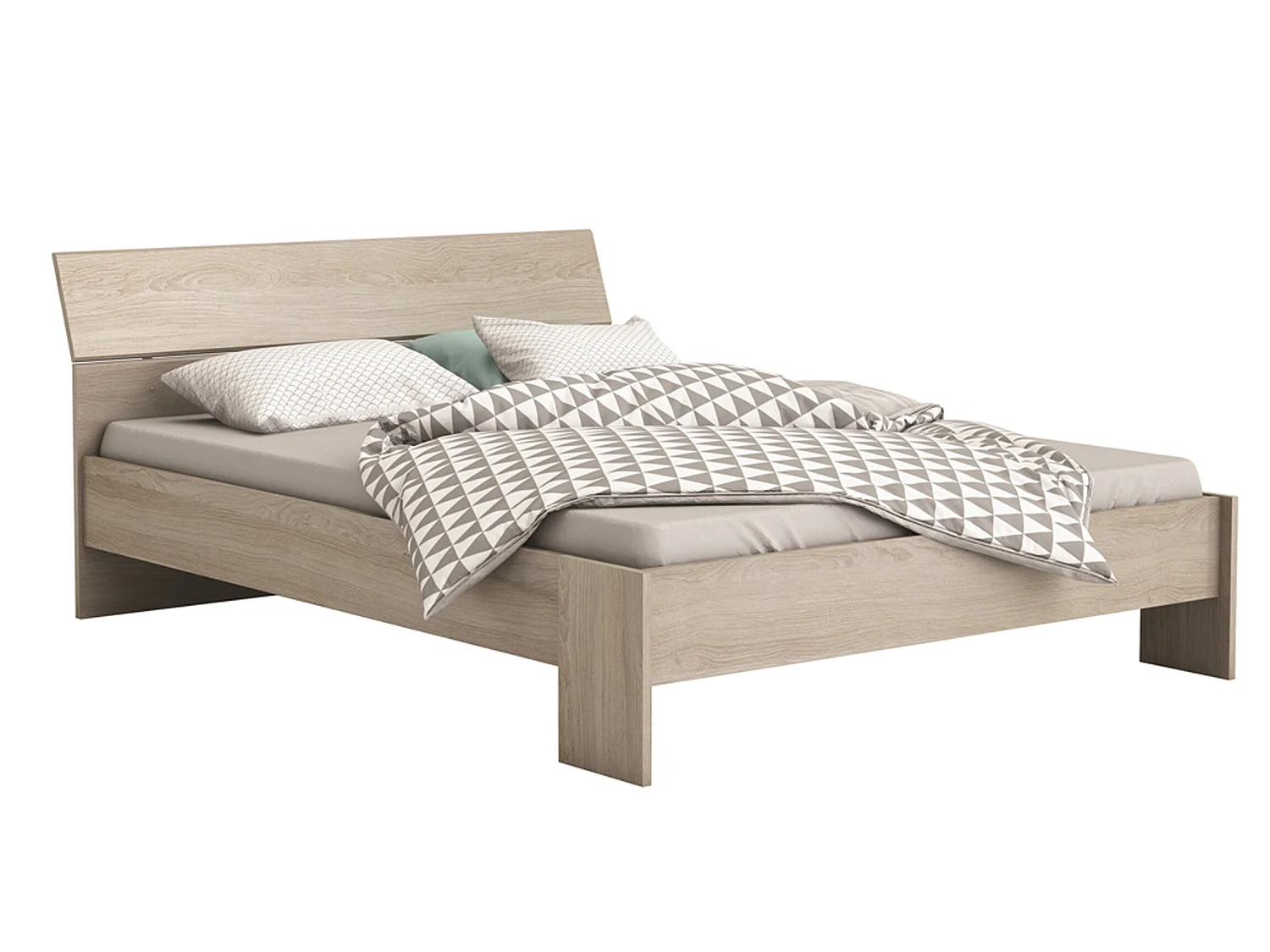 Lit en bois coloris chêne shannon - Dim : 140 X 190/200 cm