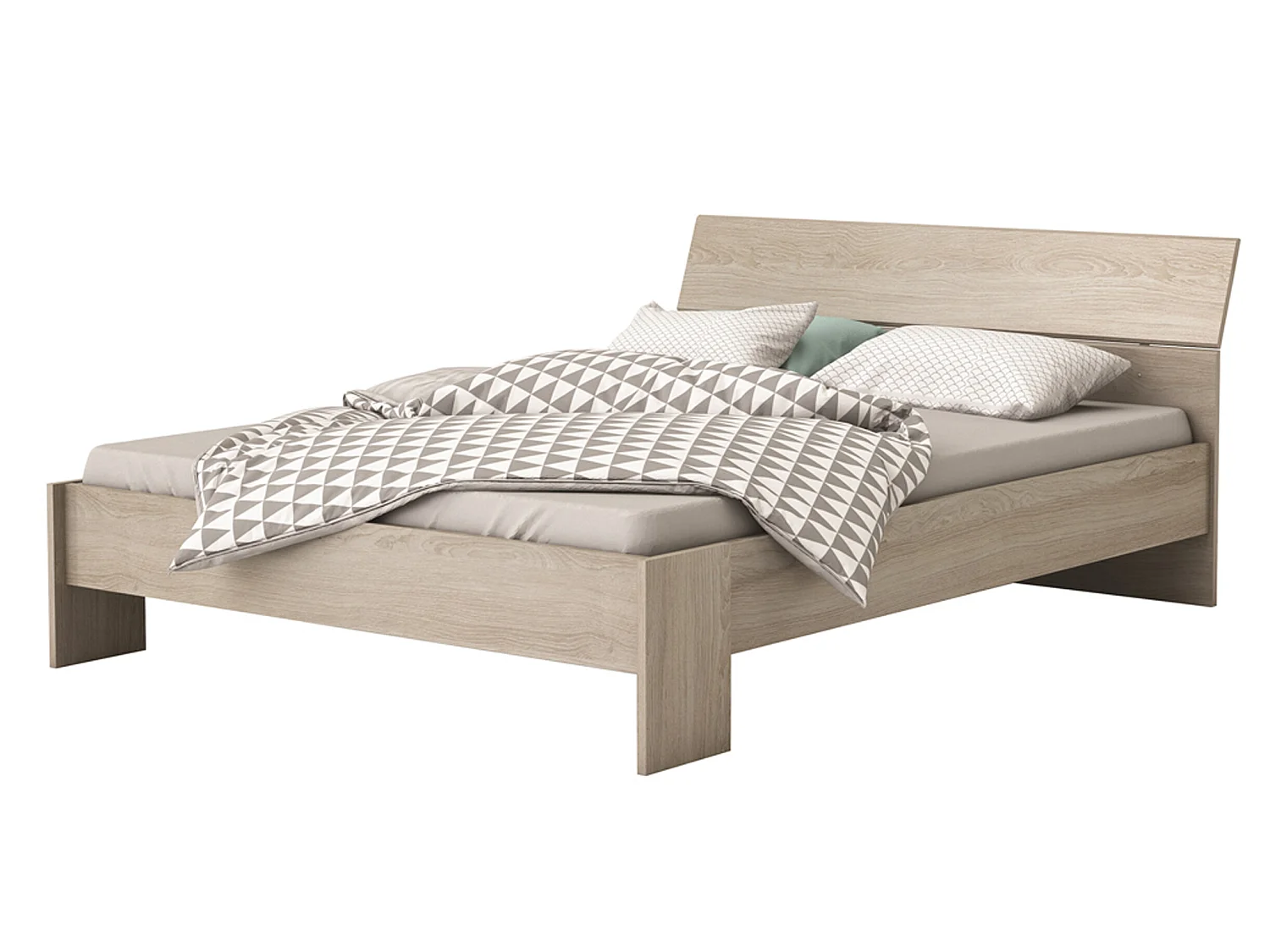 Lit en bois coloris chêne shannon - Dim : 140 X 190/200 cm