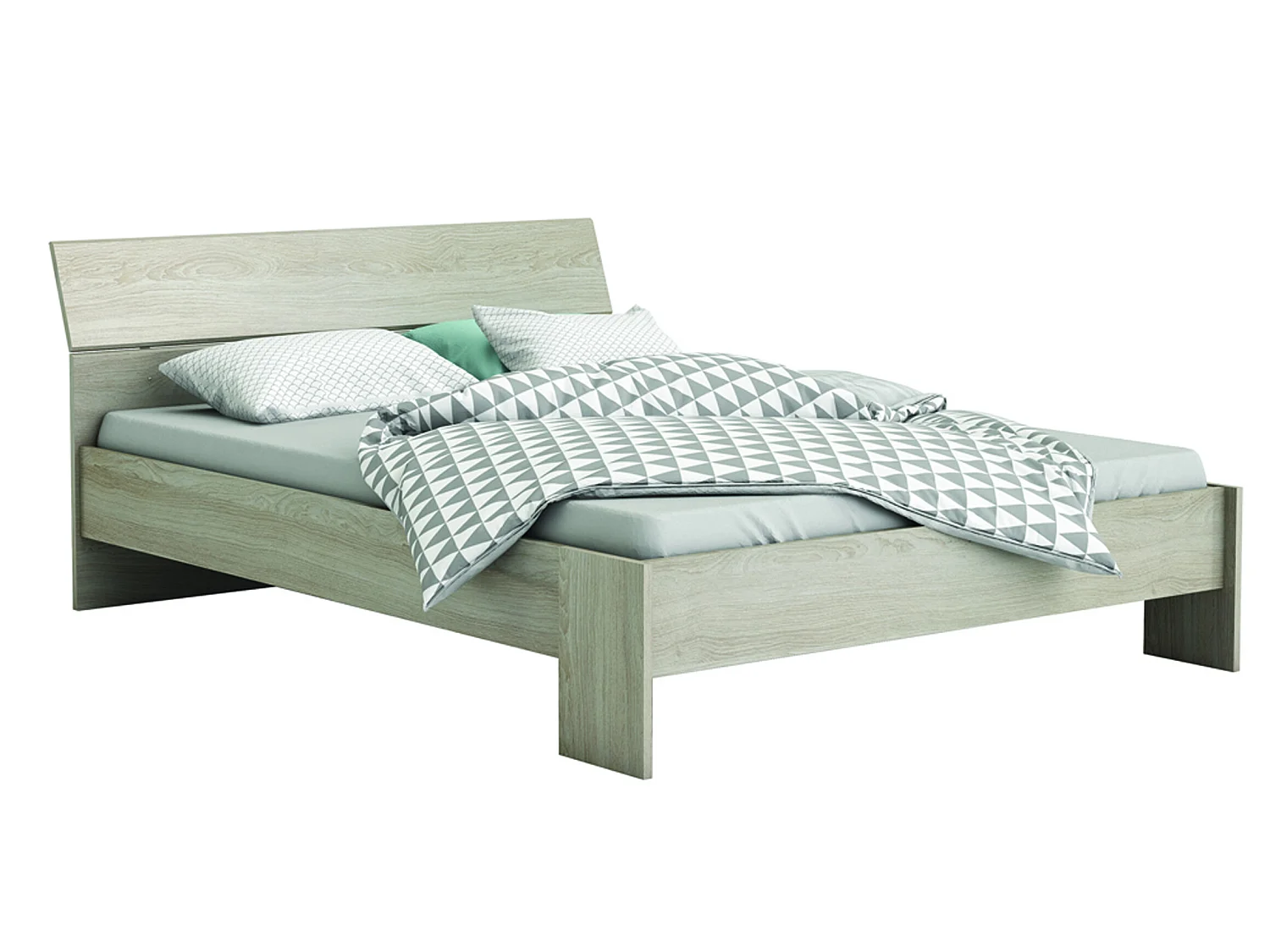 Lit en bois coloris chêne shannon - Dim : 140 X 190/200 cm