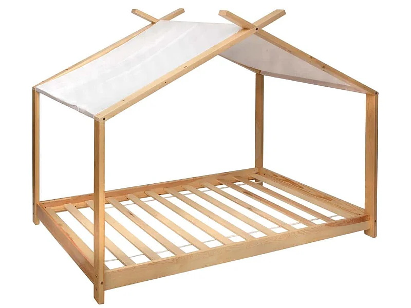 Lit tente enfant en bois coloris naturel - Longueur 195 x Profondeur 98 x Hauteur 145 cm