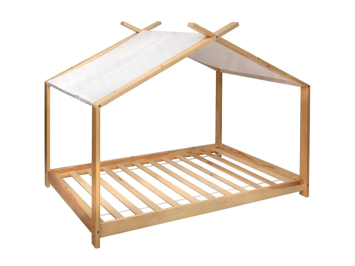 Lit tente enfant en bois coloris naturel - Longueur 195 x Profondeur 98 x Hauteur 145 cm