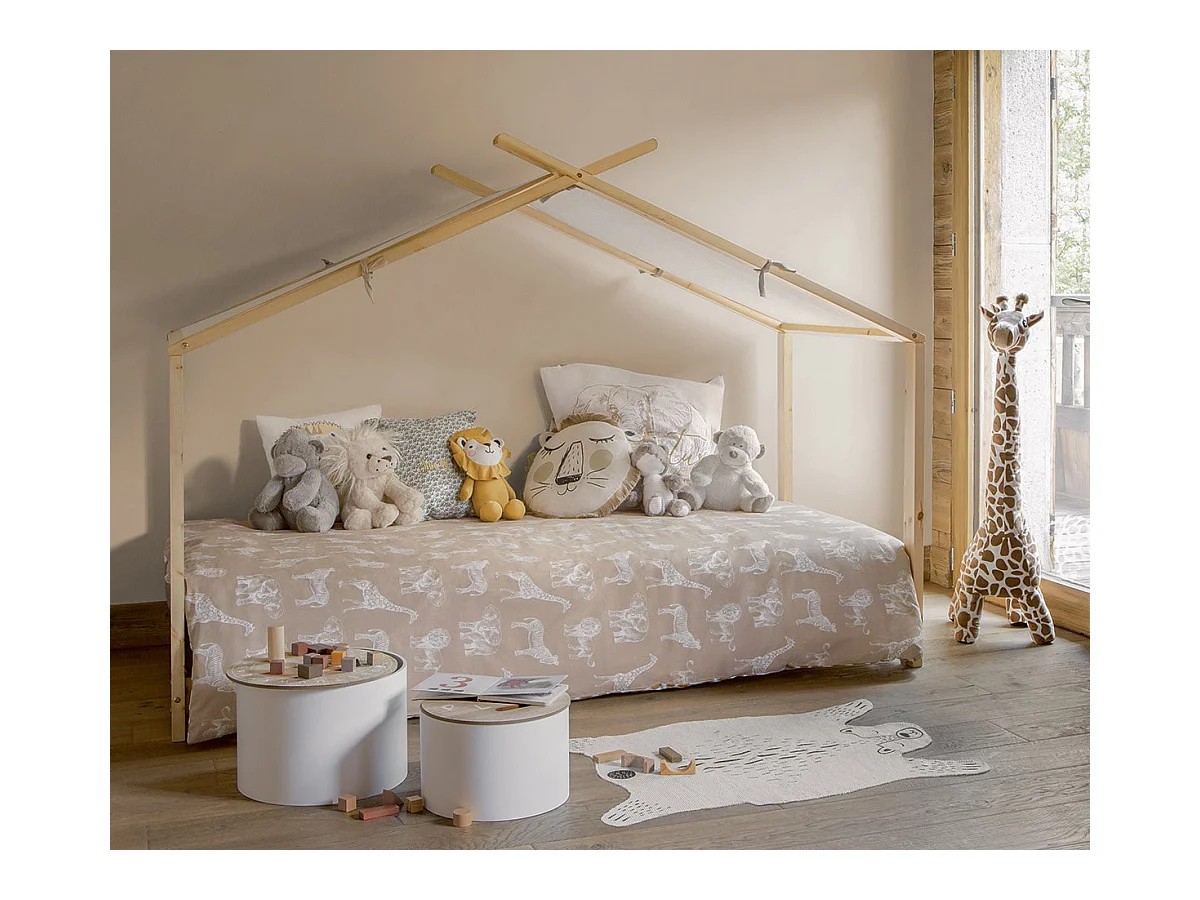 Lit tente enfant en bois coloris naturel - Longueur 195 x Profondeur 98 x Hauteur 145 cm