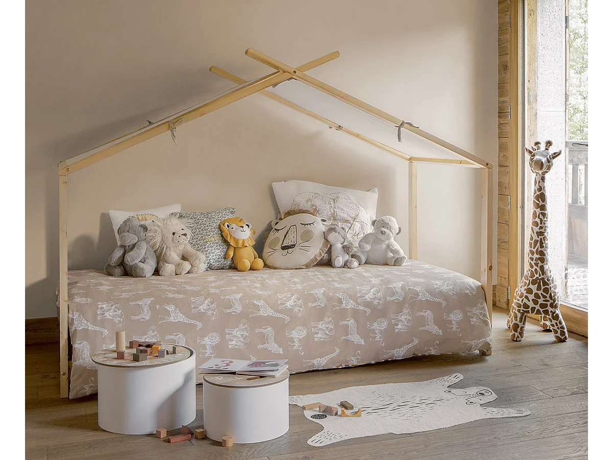 Lit tente enfant en bois coloris naturel - Longueur 195 x Profondeur 98 x Hauteur 145 cm