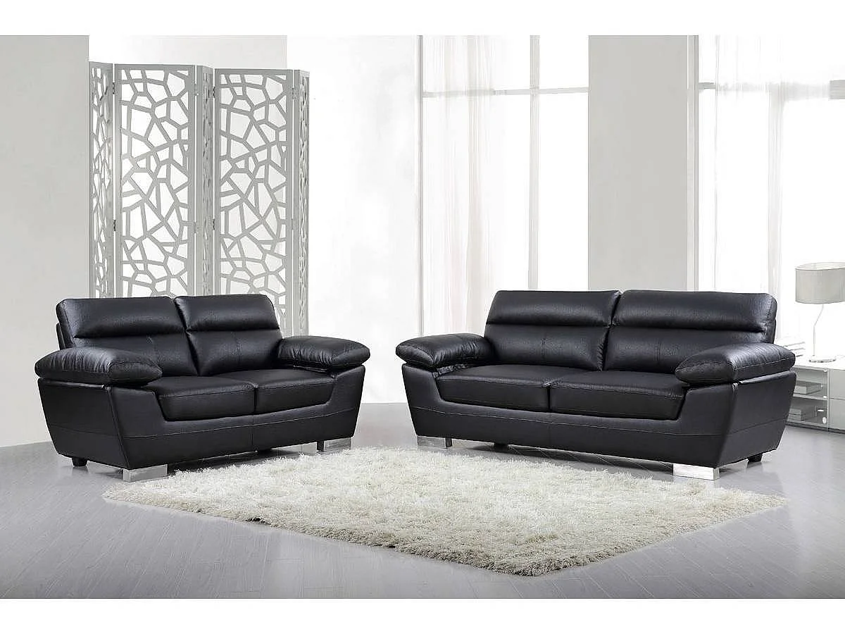 Rymlig 3-Sitsig Soffa i Faux Läder och PVC "Dallas" - Svart - 210 x 88 x 90 cm