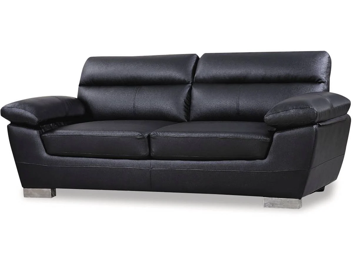 Rymlig 3-Sitsig Soffa i Faux Läder och PVC "Dallas" - Svart - 210 x 88 x 90 cm