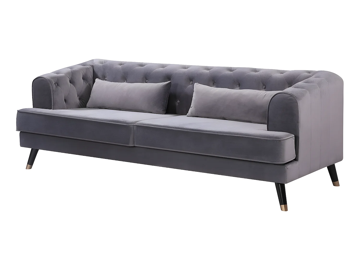 Sofá fixo em veludo "Gloria" 3 lugares cinza moderno e confortável