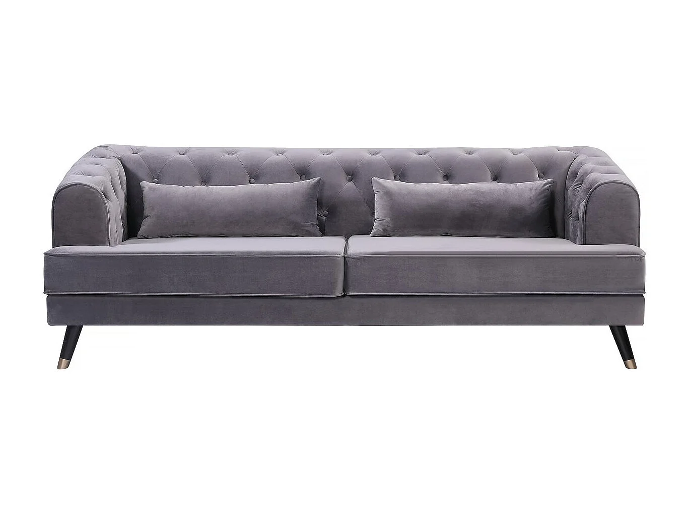 Canapé fixe en velours "Gloria" - 216 x 86 x 76 cm - 3 places - Gris