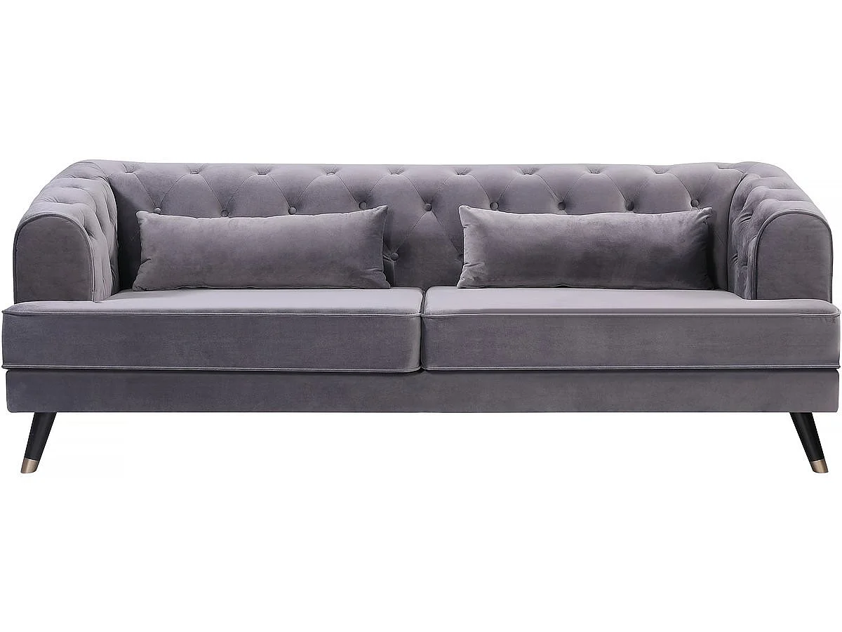 Modern Sammet Soffa "Gloria" - Grå - 3-Sits - 216 x 86 x 76 cm - Avtagbar Sits