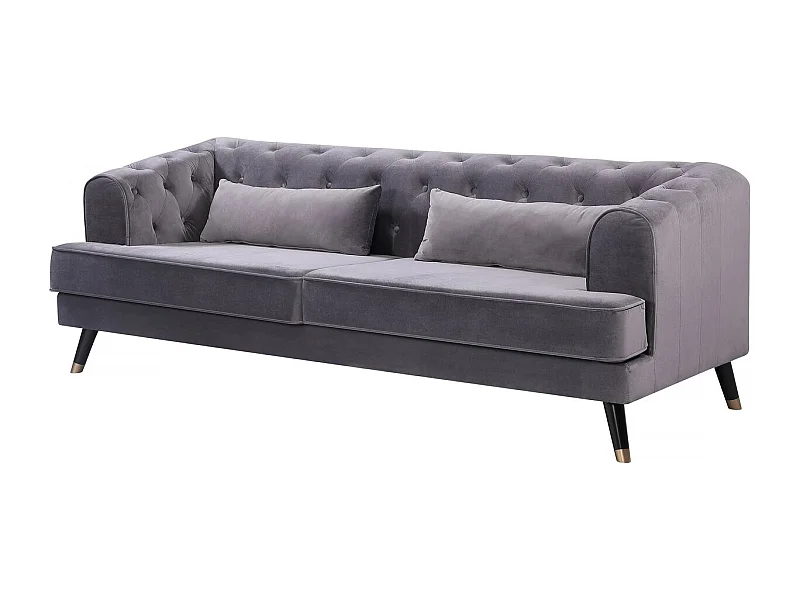 Bank bankstel meubel velours fluweel "Gloria" - 216 x 86 x 76 cm - 3 zits - Grijs